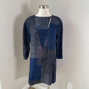 Halston Heritage Womens Small Blue Black Mixed Print 3/4 Sleeve Tunic Dress